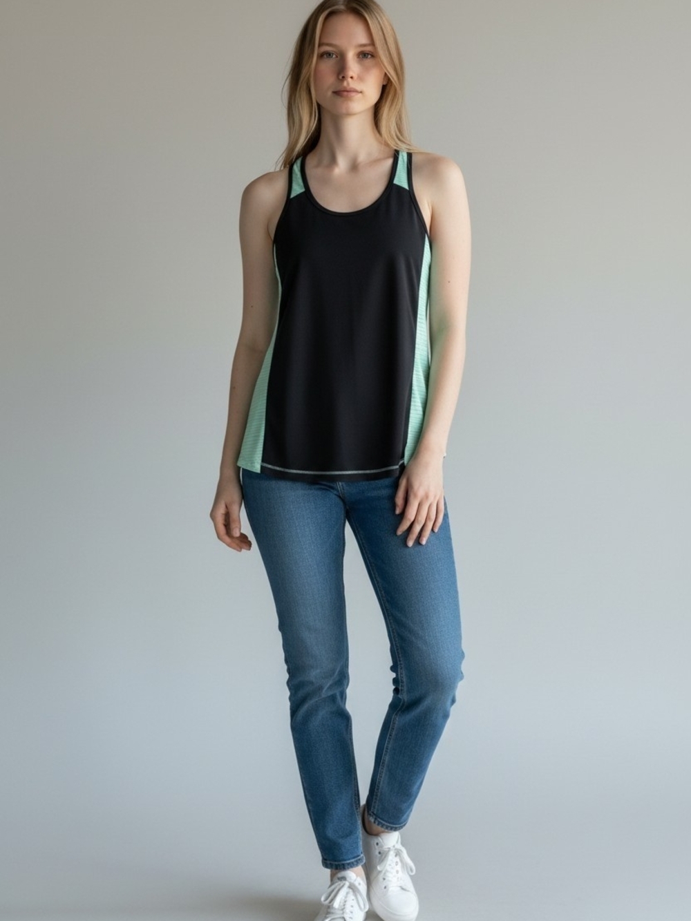 Soffe Black Tank Top with Mint Panels